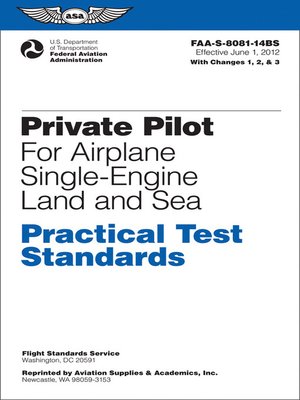 cover image of Private Pilot Practical Test Standards for Airplane Single-Engine Land and Sea (PDF eBook)